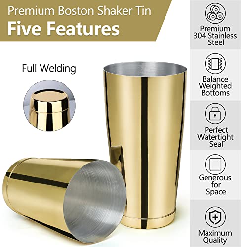 LINALL Stainless Steel Boston Shaker - 2-piece 18oz & 28oz Professional Bartender Cocktail Shaker Bartender Shaker Kit - CTSK0013 (Gold) - Image 2