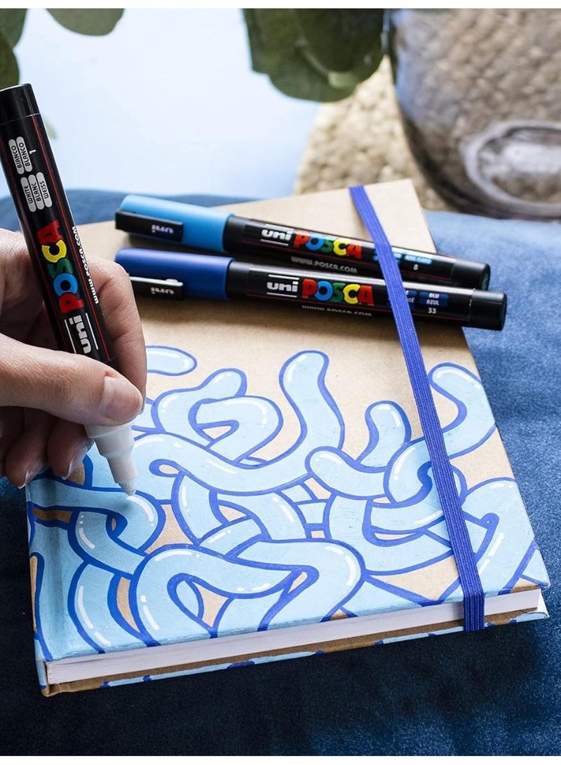 POSCA 5 Pieces - White Paint Marker Pens Set - PC-1M, PC-3M,PC-5M,PC-8K ,PC-17K  White Ink for Art, School, Rock Art, Fabric Paint, Fabric Markers - Image 3
