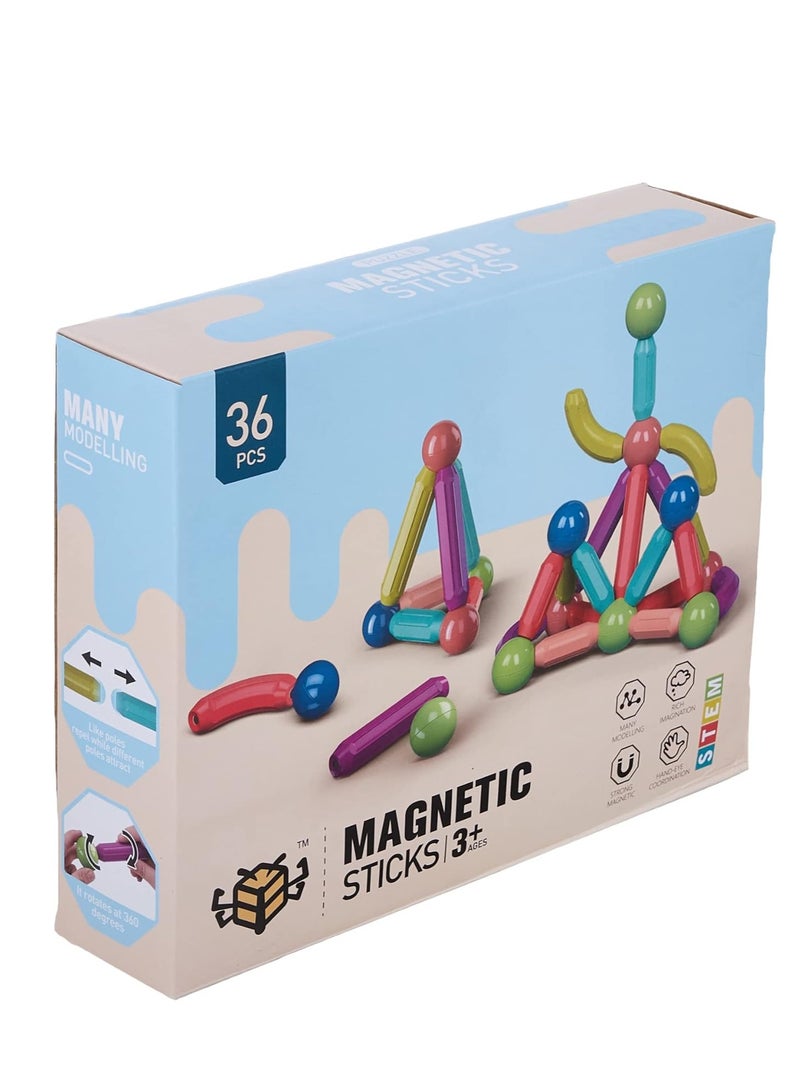 Magnetic Building Blocks 36 Pieces + 3 Years, Plastic - Image 1