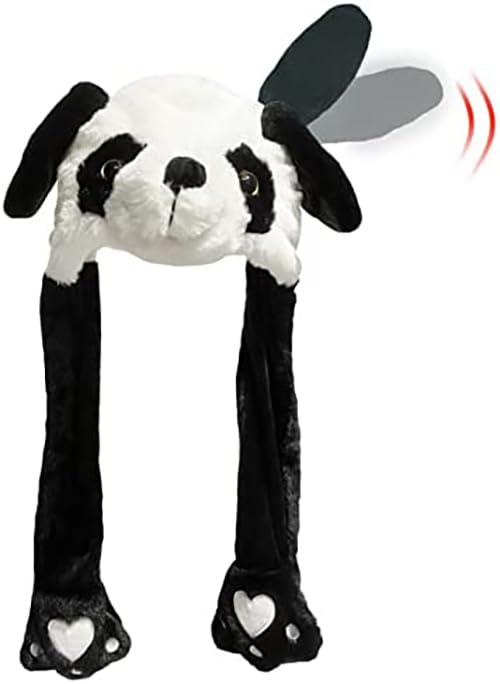 Kiditos Plush Panda Hat, Ear Moving Jumping, Funny LED Glowing Headwear Bunny Cap for Women Girls, Black/White - Image 3