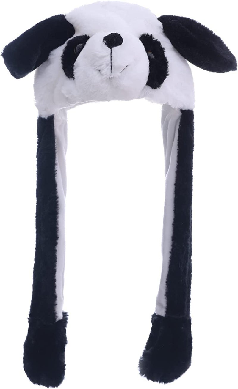 Kiditos Plush Panda Hat, Ear Moving Jumping, Funny LED Glowing Headwear Bunny Cap for Women Girls, Black/White - Image 1