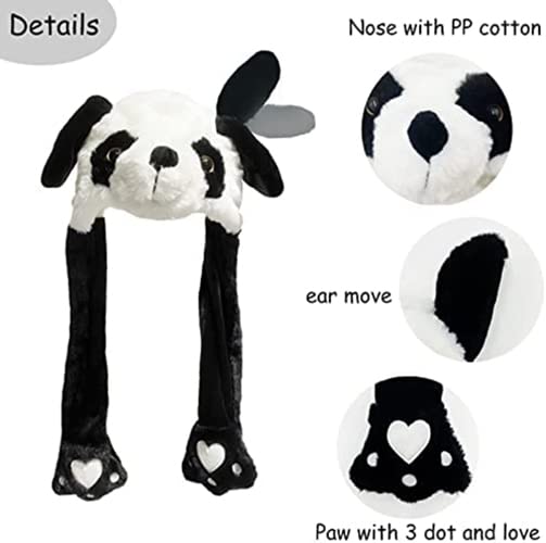 Kiditos Plush Panda Hat, Ear Moving Jumping, Funny LED Glowing Headwear Bunny Cap for Women Girls, Black/White - Image 4