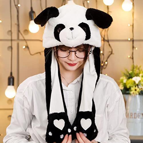 Kiditos Plush Panda Hat, Ear Moving Jumping, Funny LED Glowing Headwear Bunny Cap for Women Girls, Black/White - Image 2