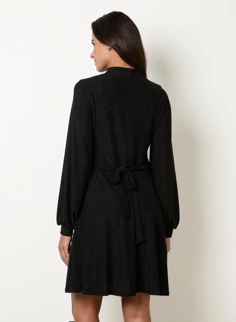 بلو فانيلا Metallic Button Front Dress With Tie Waist