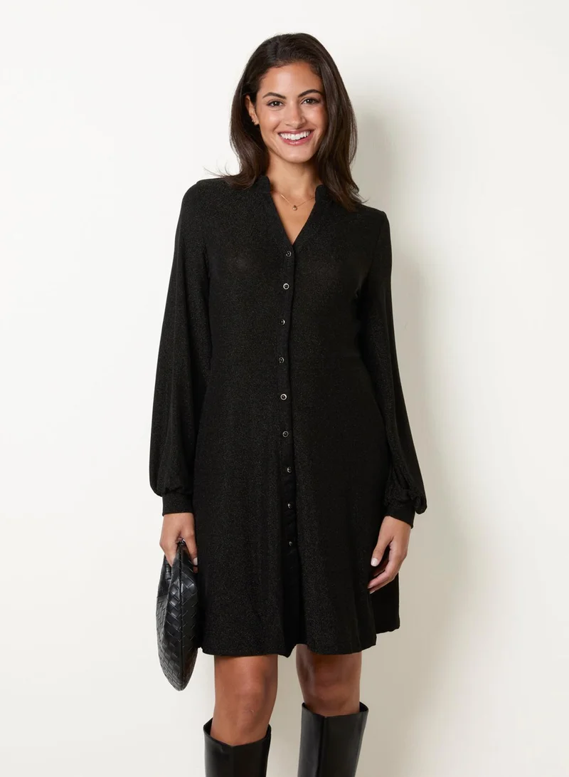بلو فانيلا Metallic Button Front Dress With Tie Waist