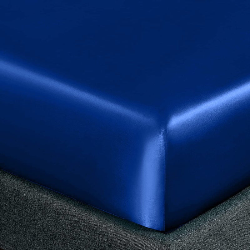 Homiest Royal Blue Satin Fitted Sheet Twin Size Fitted Bed Sheet  Deep Pocket Fitted Sheet Only  Luxury & Ultra Soft Bedding Fitted Sheet Single Bottom Bed Sheets Sold Separately - Image 3