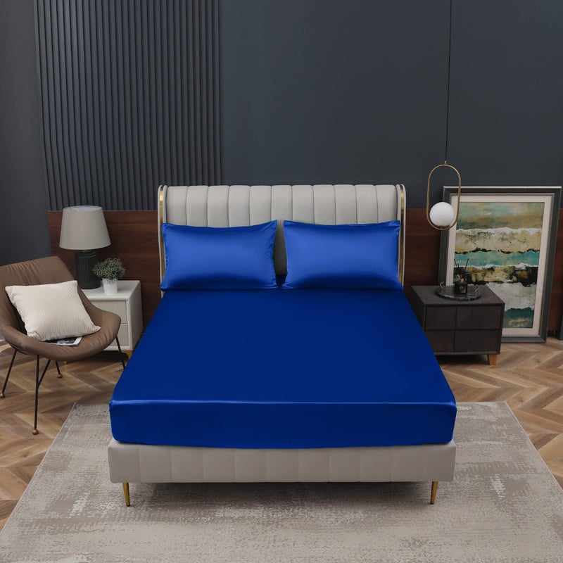 Homiest Royal Blue Satin Fitted Sheet Twin Size Fitted Bed Sheet  Deep Pocket Fitted Sheet Only  Luxury & Ultra Soft Bedding Fitted Sheet Single Bottom Bed Sheets Sold Separately - Image 2