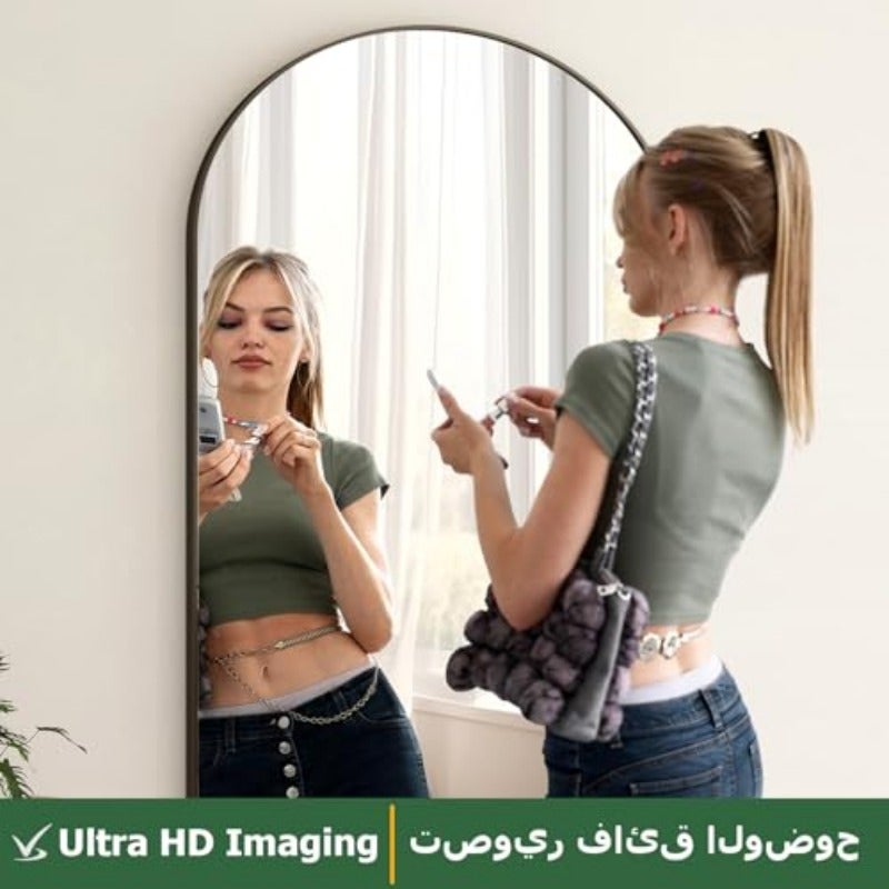 مرآة BEAUTYPEAK كاملة الطول 180x76 سم مرآة أرضية كبيرة ذات قوس مع حامل باللون الأسود - Image 3