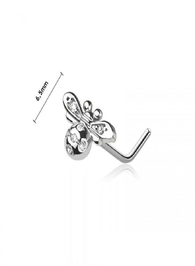 Pierced Owl 20GA 316L Stainless Steel CZ Crystal Bumble Bee Top L-Bend Nose Stud (Gold Tone) - Image 2