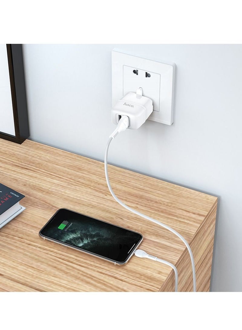 هوكو 2.4A شاحن مزدوج المنفذ مجموعة قابس المملكة المتحدة مع كابل Type-C - Image 3