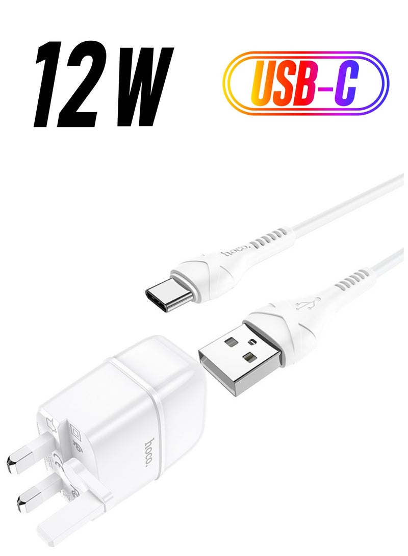 هوكو 2.4A شاحن مزدوج المنفذ مجموعة قابس المملكة المتحدة مع كابل Type-C - Image 1