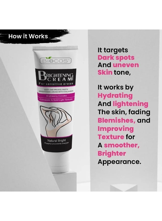 BIOCOS COSMETICS Brightening Cream For Sensitive Areas With Collagen, Glycerin And Titanium Dioxide, Underarm And Body Care, Pack Of 2 , 40 g - Image 3