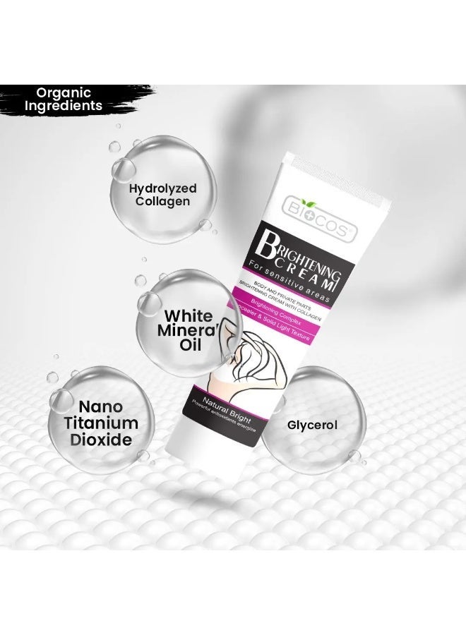 BIOCOS COSMETICS Brightening Cream For Sensitive Areas With Collagen, Glycerin And Titanium Dioxide, Underarm And Body Care, Pack Of 2 , 40 g - Image 4