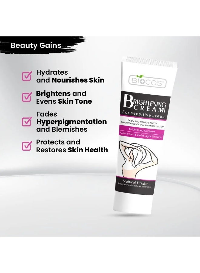 BIOCOS COSMETICS Brightening Cream For Sensitive Areas With Collagen, Glycerin And Titanium Dioxide, Underarm And Body Care, Pack Of 2 , 40 g - Image 2
