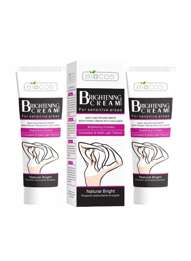 BIOCOS COSMETICS Brightening Cream For Sensitive Areas With Collagen, Glycerin And Titanium Dioxide, Underarm And Body Care, Pack Of 2 , 40 g - Image 1