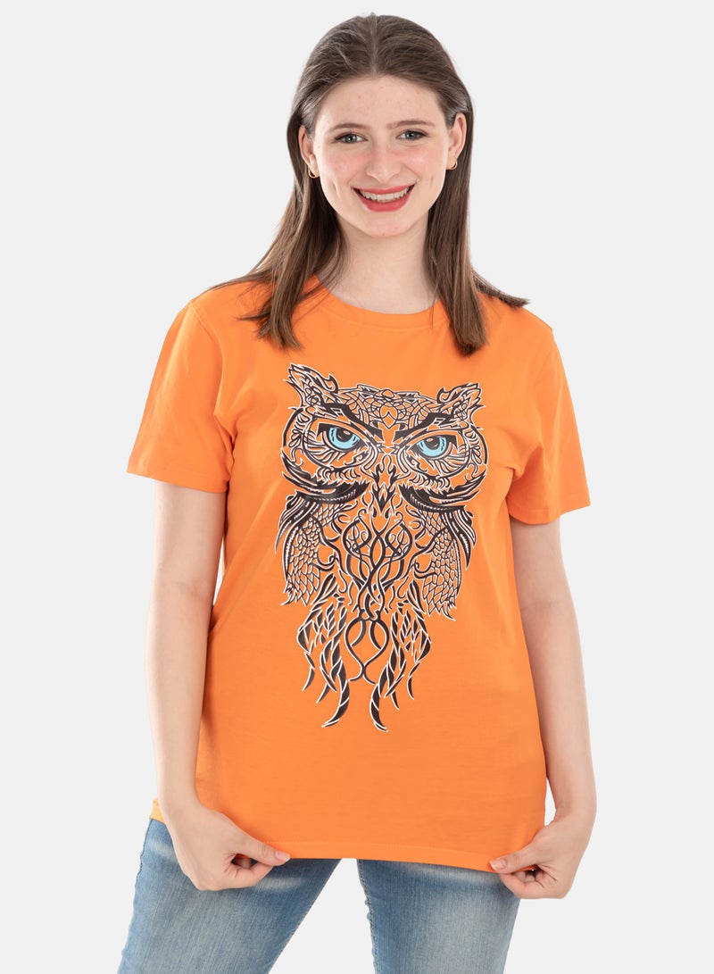 OWL T-shirt 'artistic Owl' Orange - Image 1