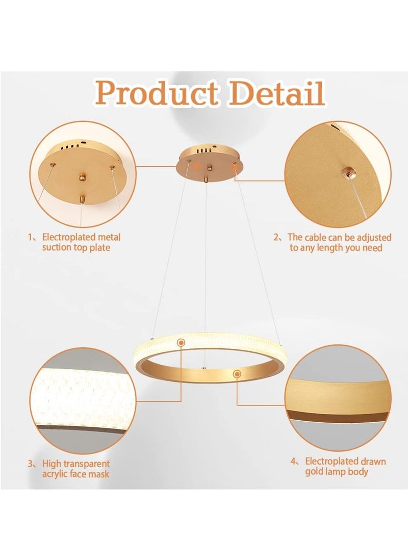 YATAI LIGHTING - Modern LED Chandeliers Dining Room,Remote Control Simplicity Gold Acrylic Ring Chandelier for Kichen Table,Study,Adjustable Color Temperature Chandelier Lamp (60CM) - Image 1