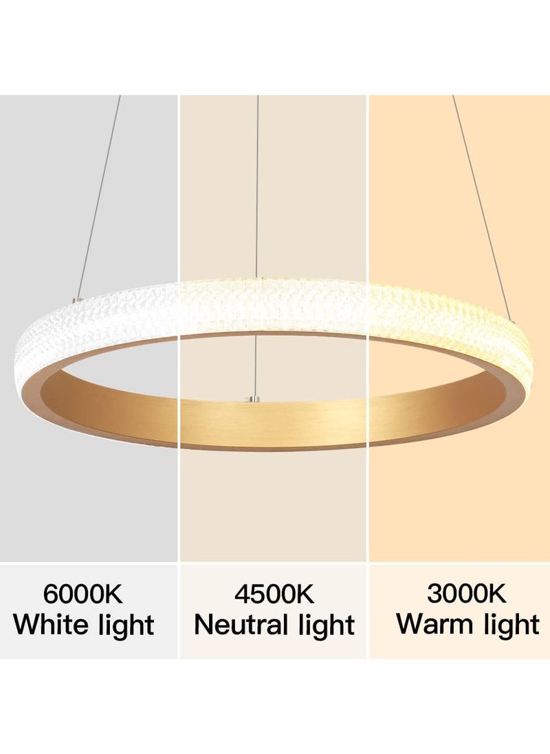 YATAI LIGHTING - Modern LED Chandeliers Dining Room,Remote Control Simplicity Gold Acrylic Ring Chandelier for Kichen Table,Study,Adjustable Color Temperature Chandelier Lamp (60CM) - Image 1