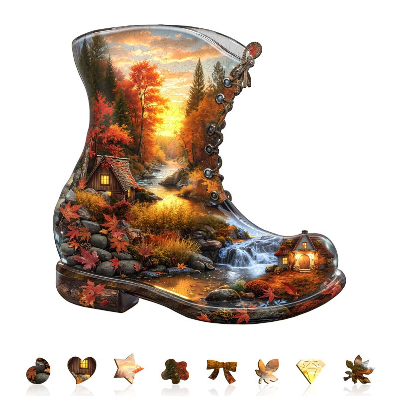 Jigfoxy Wooden Puzzles for Adults Fall in a Boot Wood Puzzles Adult Unique Animal Shape Wooden Jigsaw Puzzle for Puzzle Lovers Family Friend L134 131in225pcs - Image 3