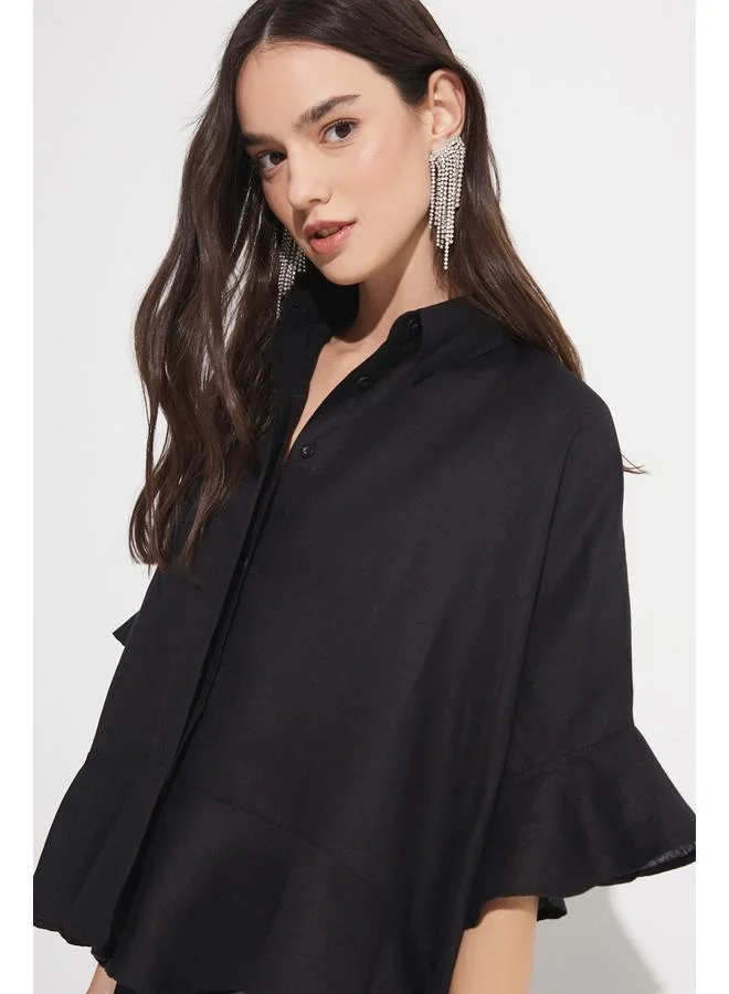 JUNE June Women's Exclusive Regular Fit Ruffle Detailed Linen Shirt
