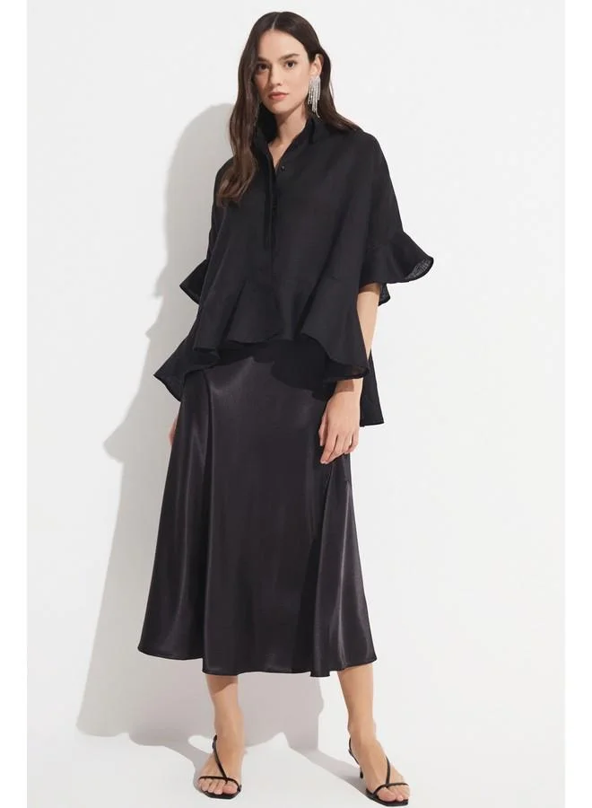JUNE June Women's Exclusive Regular Fit Ruffle Detailed Linen Shirt