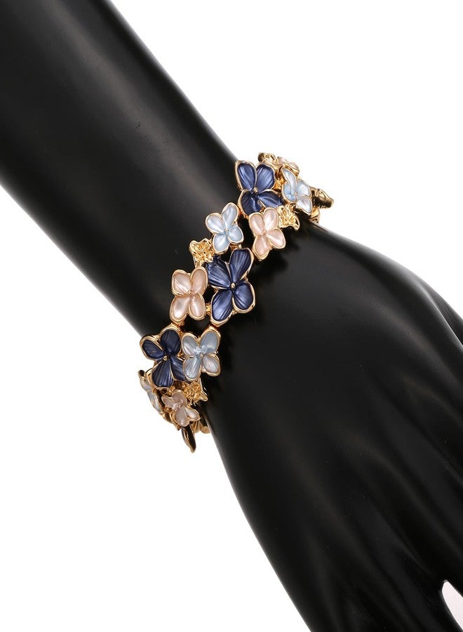 LUREME Gold Sakura Floral Bracelet for Women - Colorful Enamel Flower Stretch Bangle, Adjustable Elastic Cuff (bl003608-4) - Image 3