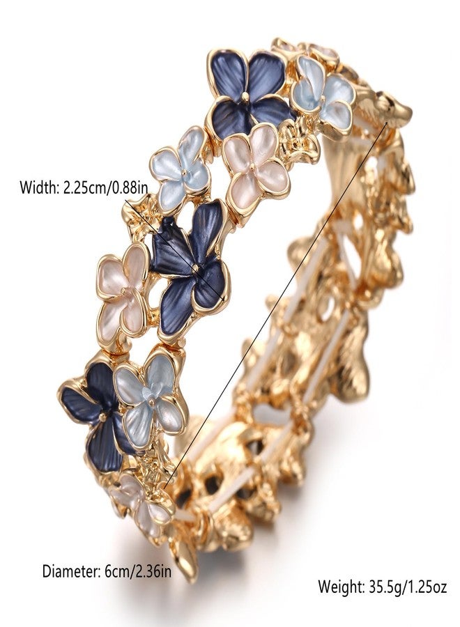 LUREME Gold Sakura Floral Bracelet for Women - Colorful Enamel Flower Stretch Bangle, Adjustable Elastic Cuff (bl003608-4) - Image 2
