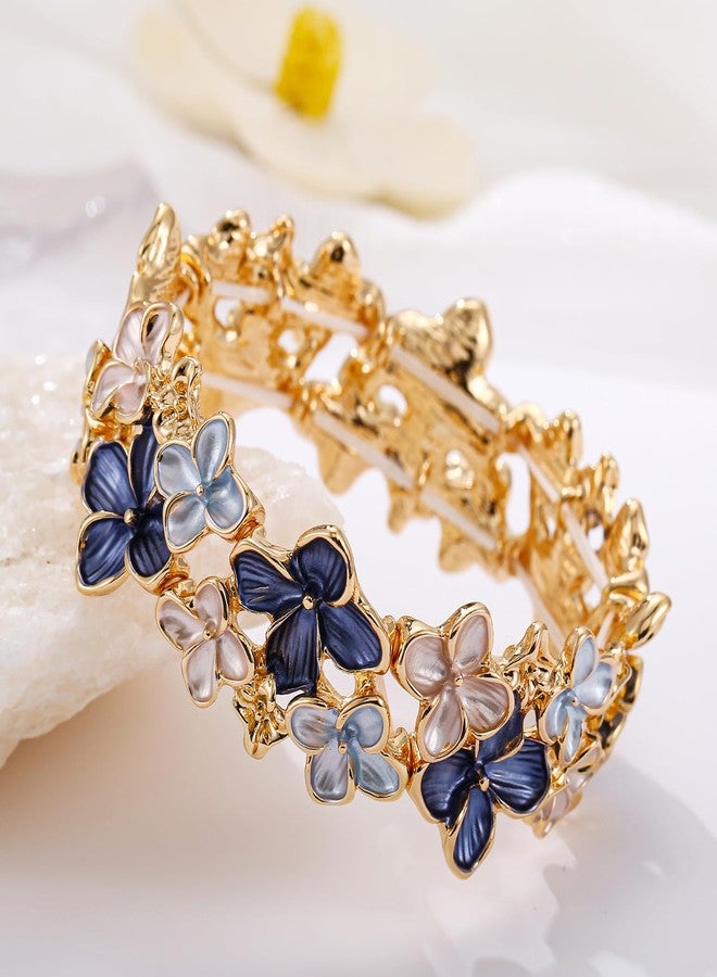 LUREME Gold Sakura Floral Bracelet for Women - Colorful Enamel Flower Stretch Bangle, Adjustable Elastic Cuff (bl003608-4) - Image 5