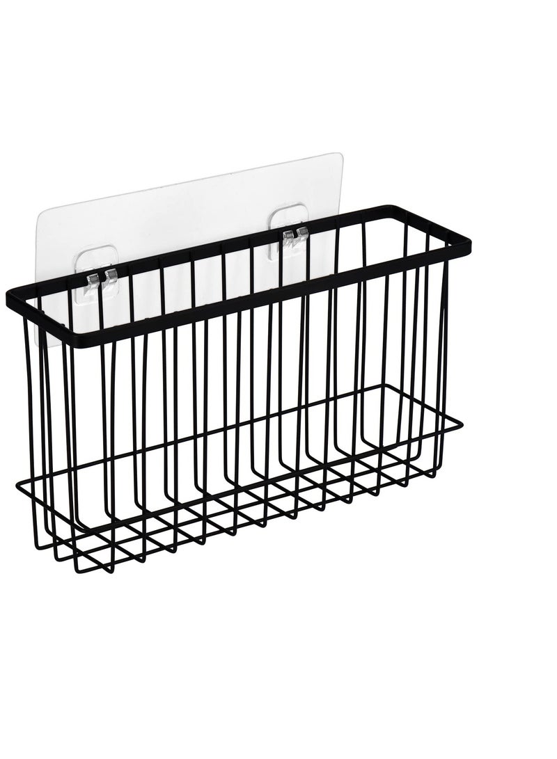 Kitchen Hanging Basket, Wall Mounted Organizer Basket, Kitchen Hanging Storage Basket with Self-adhesive Sticker, No Drilling Metal Organizer Basket for Cabinet, Kitchen, Pantry, Bathroom - Image 1