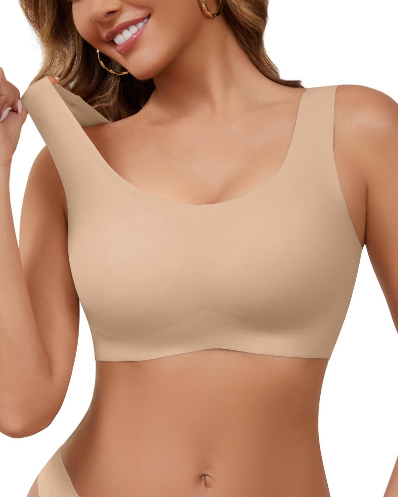 DEANGELMON Wireless Bras for Women No Underwire Seamless Full Coverage T-Shirt Pullover Sleep Bra Comfort Lounge Bralette(Skin,3XL) - Image 1