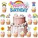 ojustbeok 26Pcs Girls Happy Birthday Cupcake Toppers Cartoon Teacher Cupcake Picks Cartoon Girls Party Decorations Rainbow ABC Bus Double Sided Cake Decorations for Birthday Baby Shower Party Supplies - Image 2