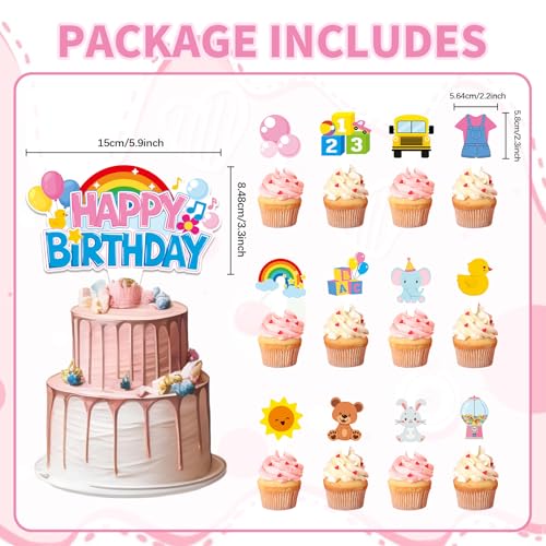 ojustbeok 26Pcs Girls Happy Birthday Cupcake Toppers Cartoon Teacher Cupcake Picks Cartoon Girls Party Decorations Rainbow ABC Bus Double Sided Cake Decorations for Birthday Baby Shower Party Supplies - Image 5