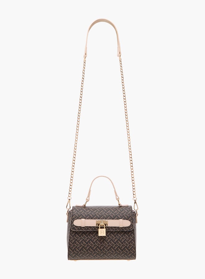 Flora Bella By Shoexpress Women Monogram Print Satchel Bag with Grab Handle and Button Closure - Image 2