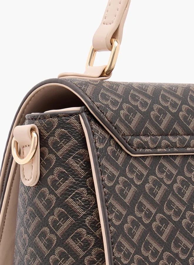 Flora Bella By Shoexpress Women Monogram Print Satchel Bag with Grab Handle and Button Closure