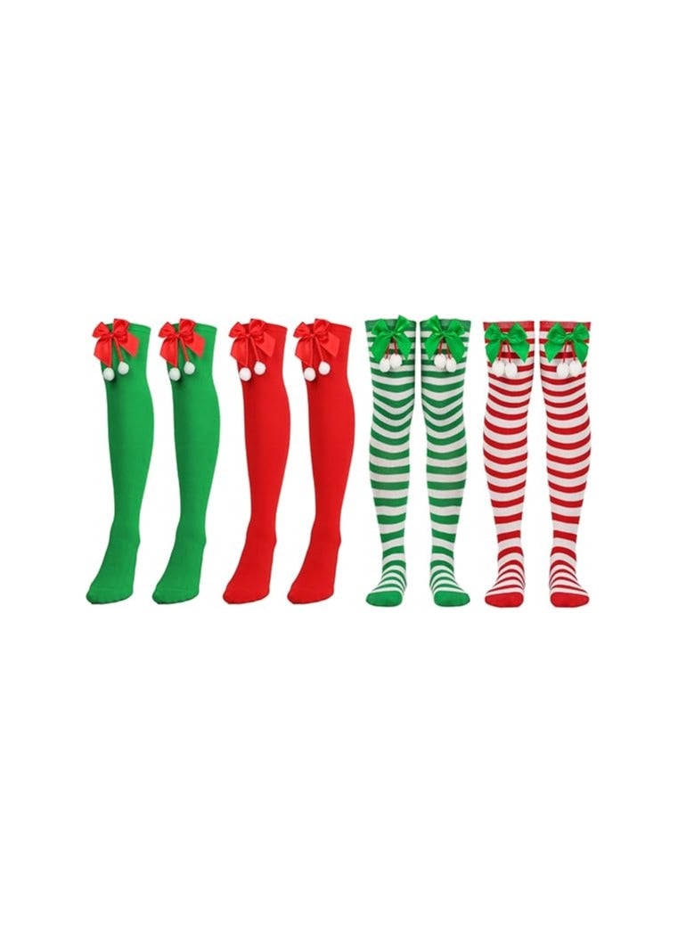 4 Pairs of Socks Knee High Women's Socks Holiday Funny Stocking Stuffers Ladies Gift - Image 1