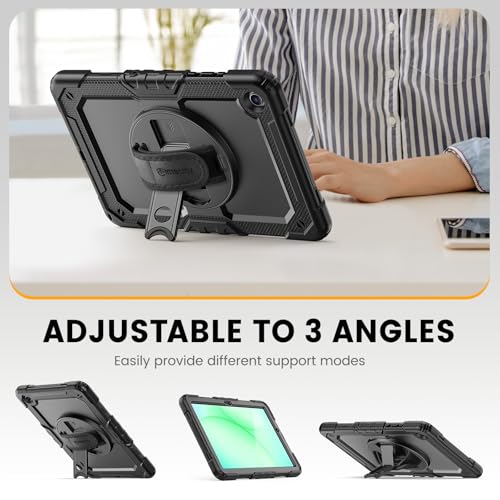 Timecity Case for Samsung Galaxy Tab A11+ Plus / A9+ Plus 11 Inch - Heavy Duty Protective Cover with Screen Protector, Rotating Stand, Shoulder Strap & Pencil Holder | Kids-Friendly (Black) - Image 4