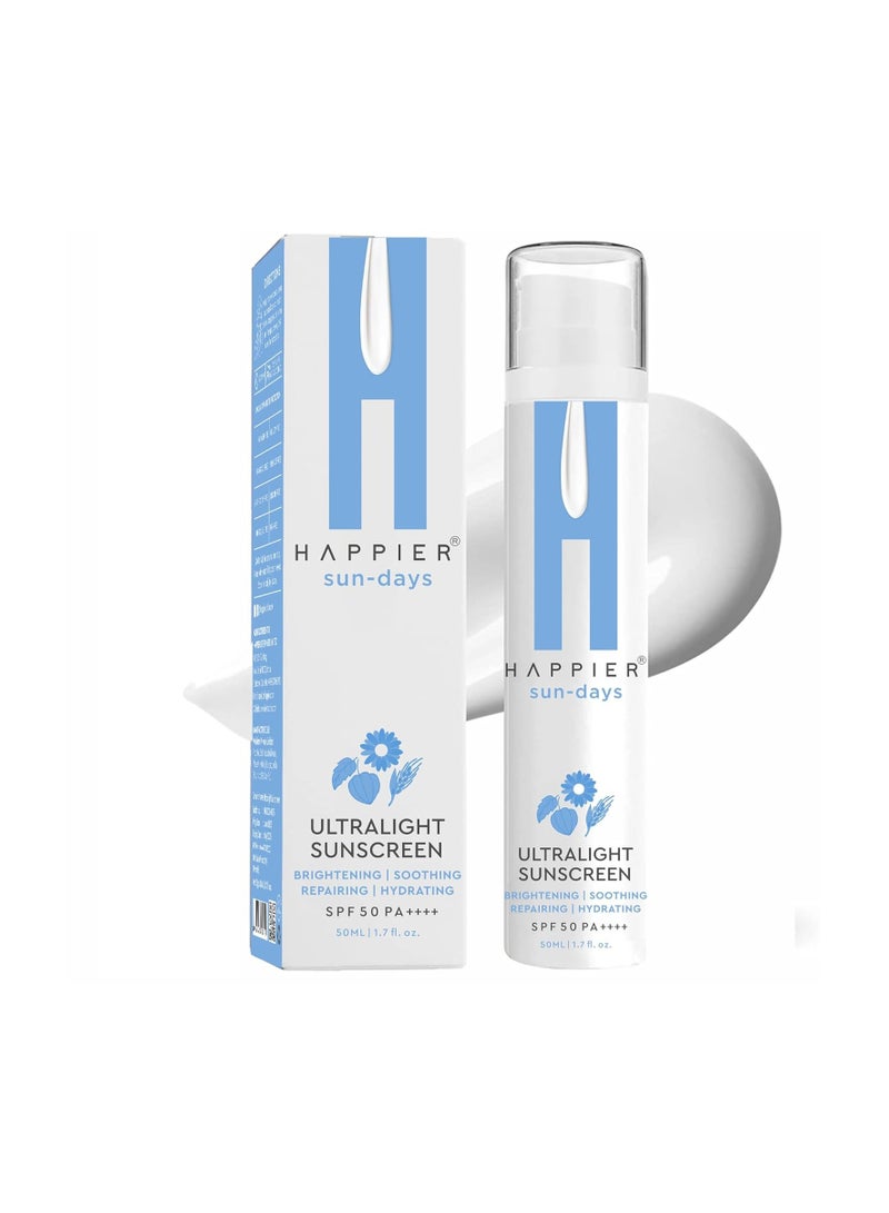 Happier Ultralight Sunscreen Gel SPF 50 PA++++ | 3-in-1 Sunscreen, Moisturizer and Serum | Sunscreen Gel For Men & Women | Lightweight, Non-Greasy, Fast Absorbing, No White Cast Sunscreen | Non-Comedogenic Sunscreen Broad Spectrum PA++++ – 50ml - Image 1