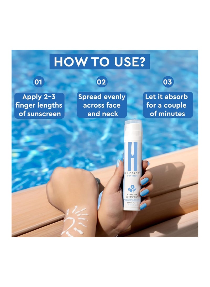 Happier Ultralight Sunscreen Gel SPF 50 PA++++ | 3-in-1 Sunscreen, Moisturizer and Serum | Sunscreen Gel For Men & Women | Lightweight, Non-Greasy, Fast Absorbing, No White Cast Sunscreen | Non-Comedogenic Sunscreen Broad Spectrum PA++++ – 50ml - Image 4