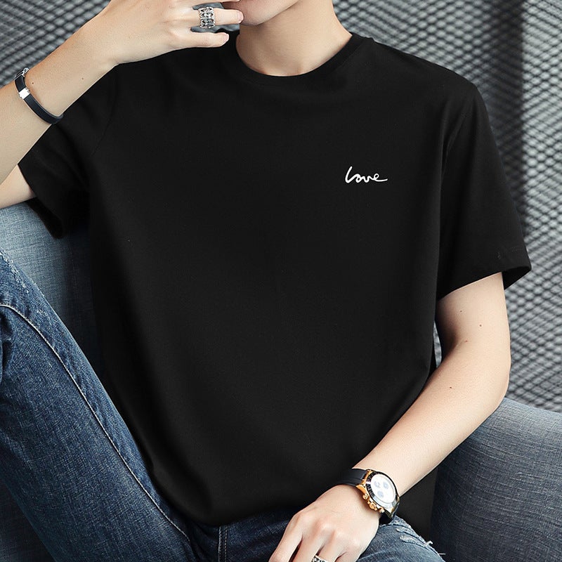Pure Cotton T-Shirt Men'S Short-Sleeved Round Neck Black Top Summer Loose Cotton Half-Sleeved Printed T-Shirt - Image 2