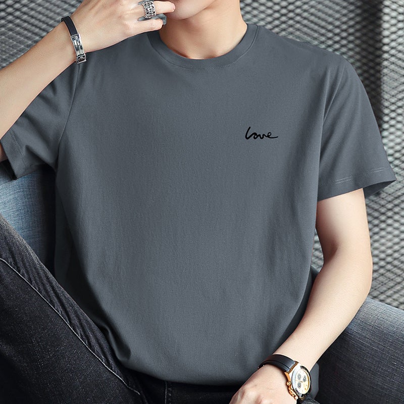 Pure Cotton T-Shirt Men'S Short-Sleeved Round Neck Black Top Summer Loose Cotton Half-Sleeved Printed T-Shirt - Image 1