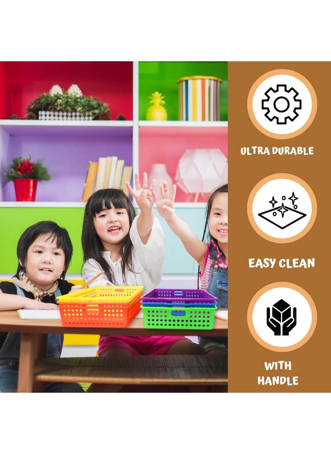 4E's Novelty 4E's Novelty 6 Pack Colorful Plastic Classroom Storage Bins 13.75" X 10.25" for Organizing Papers Trays, Pencils, Arts and Crafts Supplies, Rainbow Containers for Kids School Supplies  - Image 5
