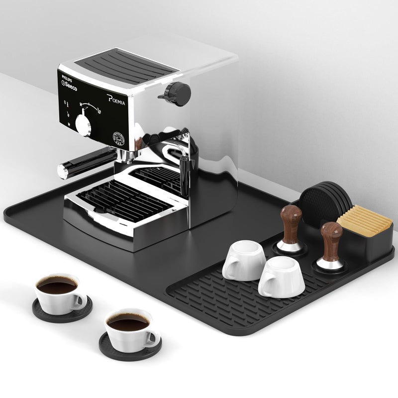 Garolue Silicone Coffee Mat with 6 Coasters,24"x16" Counter Bar Mat Fits Under Coffee Maker/Pot & Espresso Machine, Bar Aceessories,Detachable Drying Pad for Tamper,Sugar Packets,Cups & Countertop Protection - Image 1