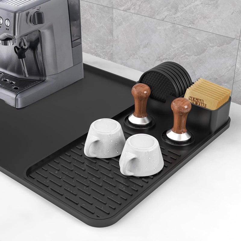 Garolue Silicone Coffee Mat with 6 Coasters,24"x16" Counter Bar Mat Fits Under Coffee Maker/Pot & Espresso Machine, Bar Aceessories,Detachable Drying Pad for Tamper,Sugar Packets,Cups & Countertop Protection - Image 5