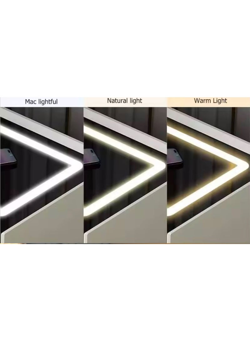 جي تي-ويل طاولة جانبية ذكية بثلاثة أدراج وطاولة جانبية حديثة للسرير مع أضواء LED قابلة للتعديل وطاولة شحن مع سطح طاولة من الزجاج المقسّى - Image 4