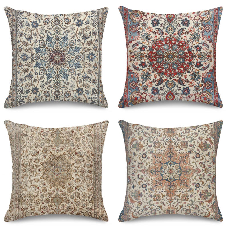 Sanwarm Throw Pillow Covers Home Decor Set of 4 Pillow Cases Decorative 16 x 16 Inches Outdoor Cushion Couch Sofa Pillowcases Boho Mandala Brown Circle