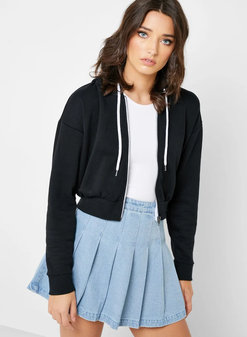 FOREVER 21 Zip Through Cropped Hoodie