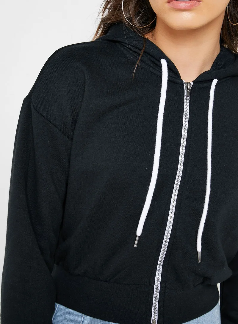FOREVER 21 Zip Through Cropped Hoodie