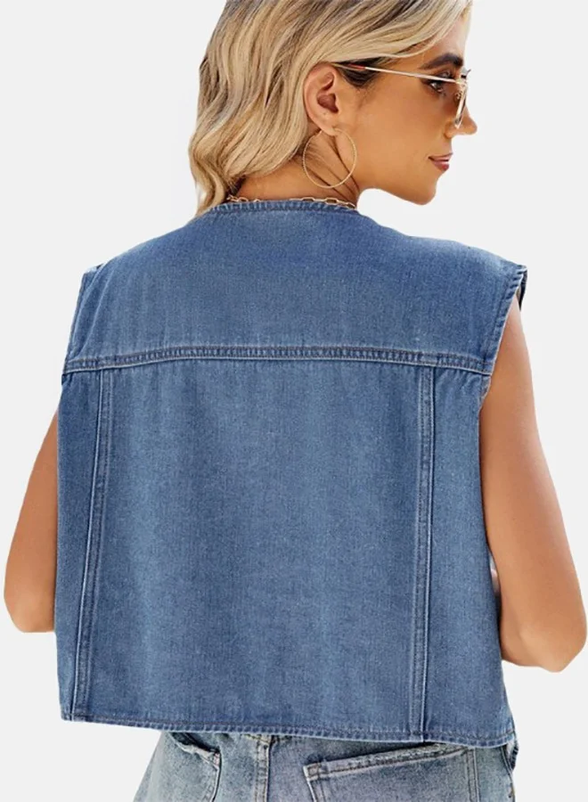 YUNIQEE Blue V Neck Sleeveless Denim Jacket