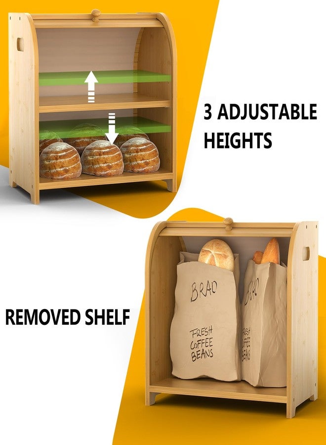 Bambition Bamboo Bread Box for Kitchen Countertop, Roll-top Bread Storage Container, 2 Layer Large Breadbox for Homemade Bread - Image 5