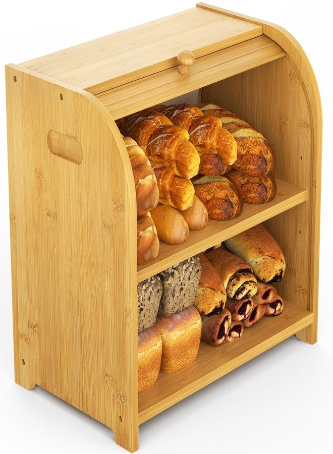 Bambition Bamboo Bread Box for Kitchen Countertop, Roll-top Bread Storage Container, 2 Layer Large Breadbox for Homemade Bread - Image 1